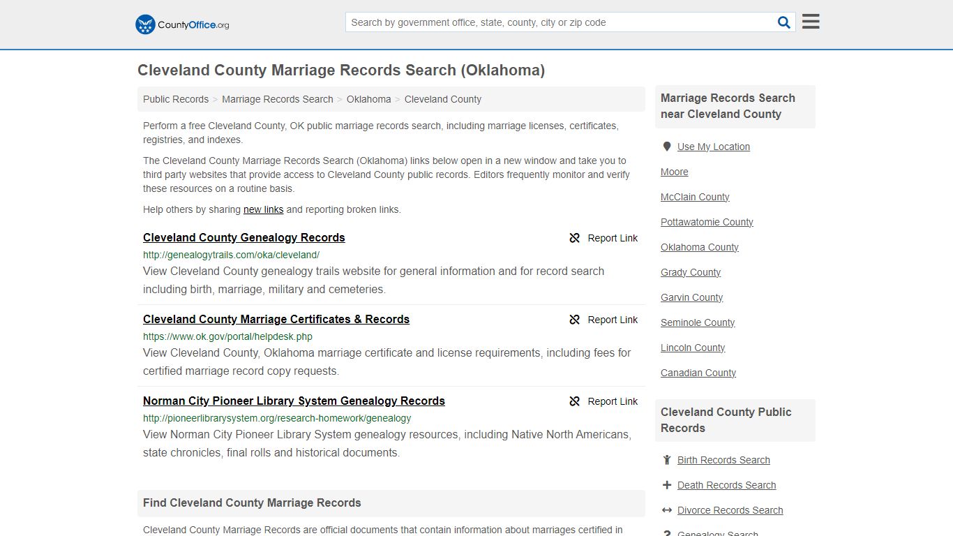 Cleveland County Marriage Records Search (Oklahoma) - County Office